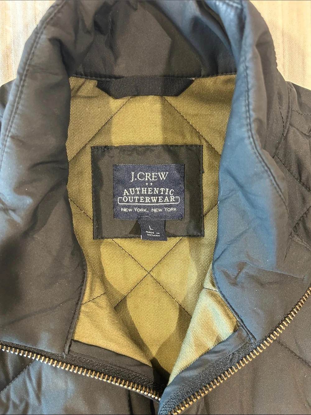 J. Crew Quilted Reversible Vest in Black and Olive